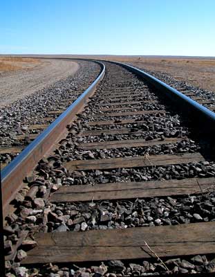 Wooden crossties support this railway which runs through the state of Colorado